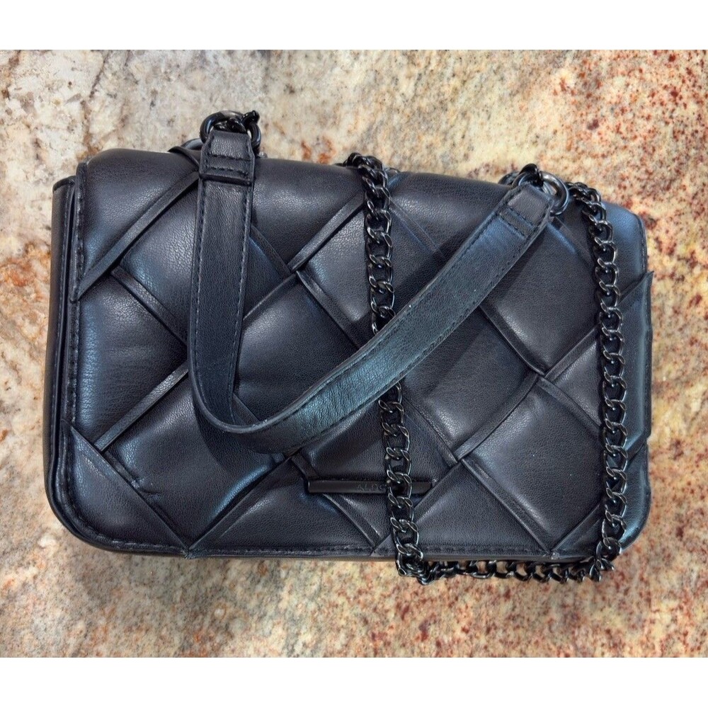 ALDO Black Crossbody Bag Purse With Shoulder Chain Zip Pocket 6"Tall 9.5" Wide